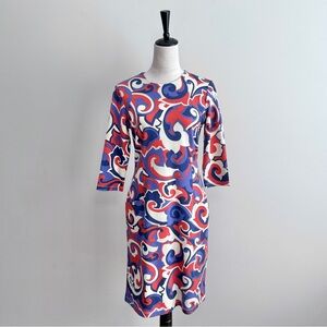 J.McLaughlin Catalyst Swirl Print Midi Shift Dress Half Sleeve Pockets Small